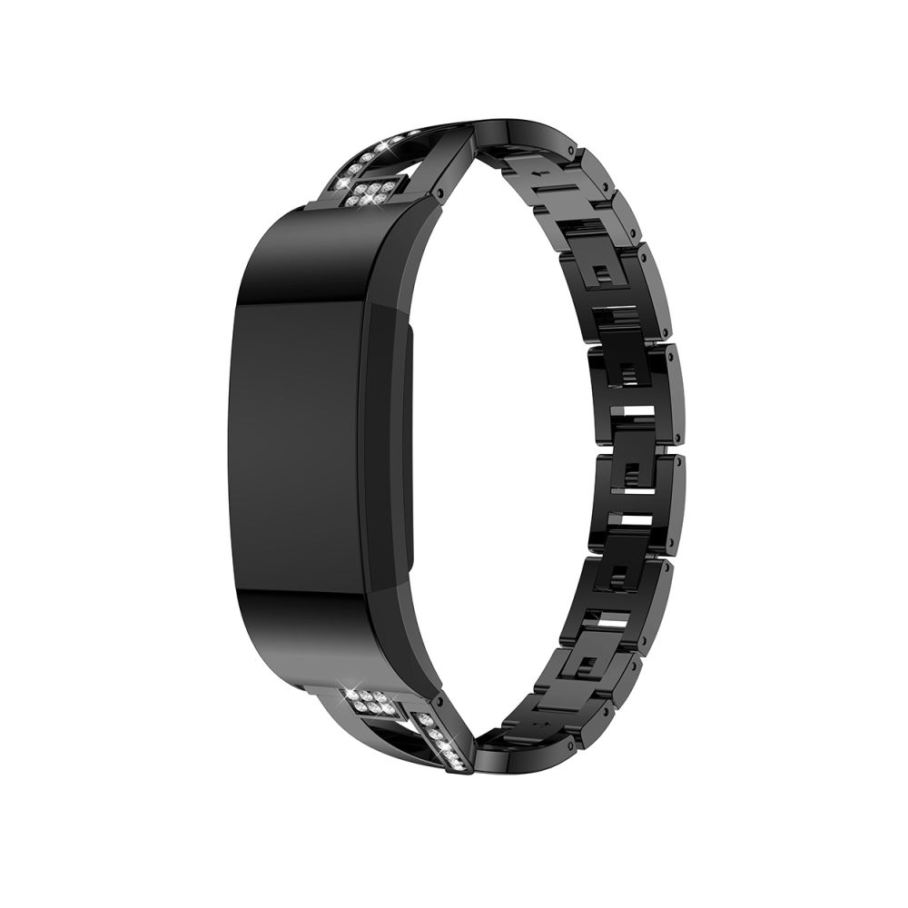Wewoo - Bracelet pour montre connectée en acier inoxydable massif serti de diamants de Fitbit Charge 2 Noir - Bracelet connecté