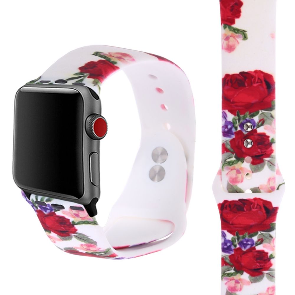 Wewoo - Bracelet en silicone pour Apple Watch séries 5 et 4 40 mm motif fleur rouge - Accessoires montres connectées