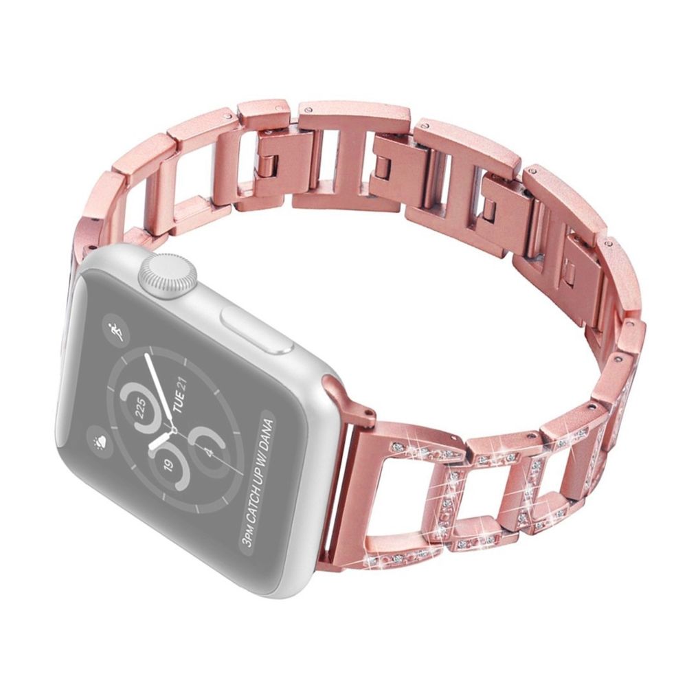 Wewoo - Bracelet en acier inoxydable serti de diamants pour Apple Watch séries 5 et 4 44 mm / 3 et 2 et 1 42 mm or rose - Accessoires montres connectées