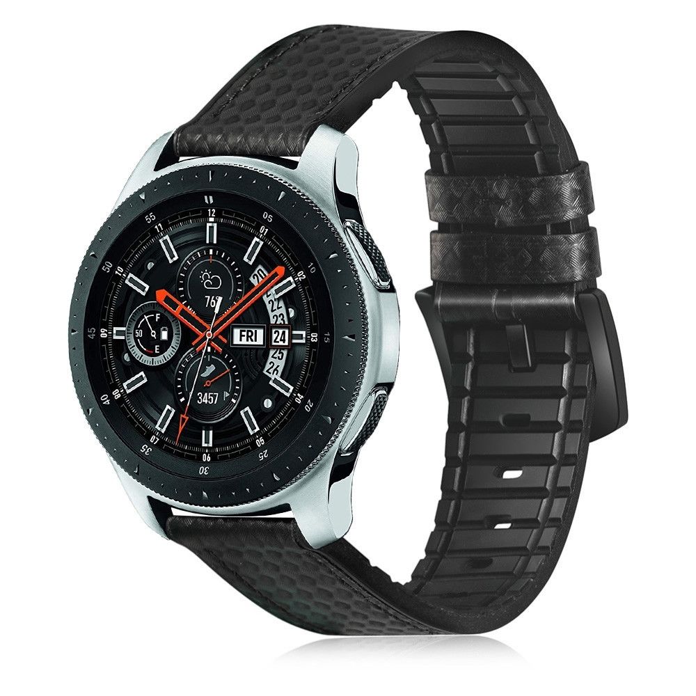 Wewoo - Bracelet pour montre connectée appliquer le cuir actif en fibre de carbonne Samsung Galaxy Watch 22mm avec la bande de sports de silicone noir - Bracelet connecté
