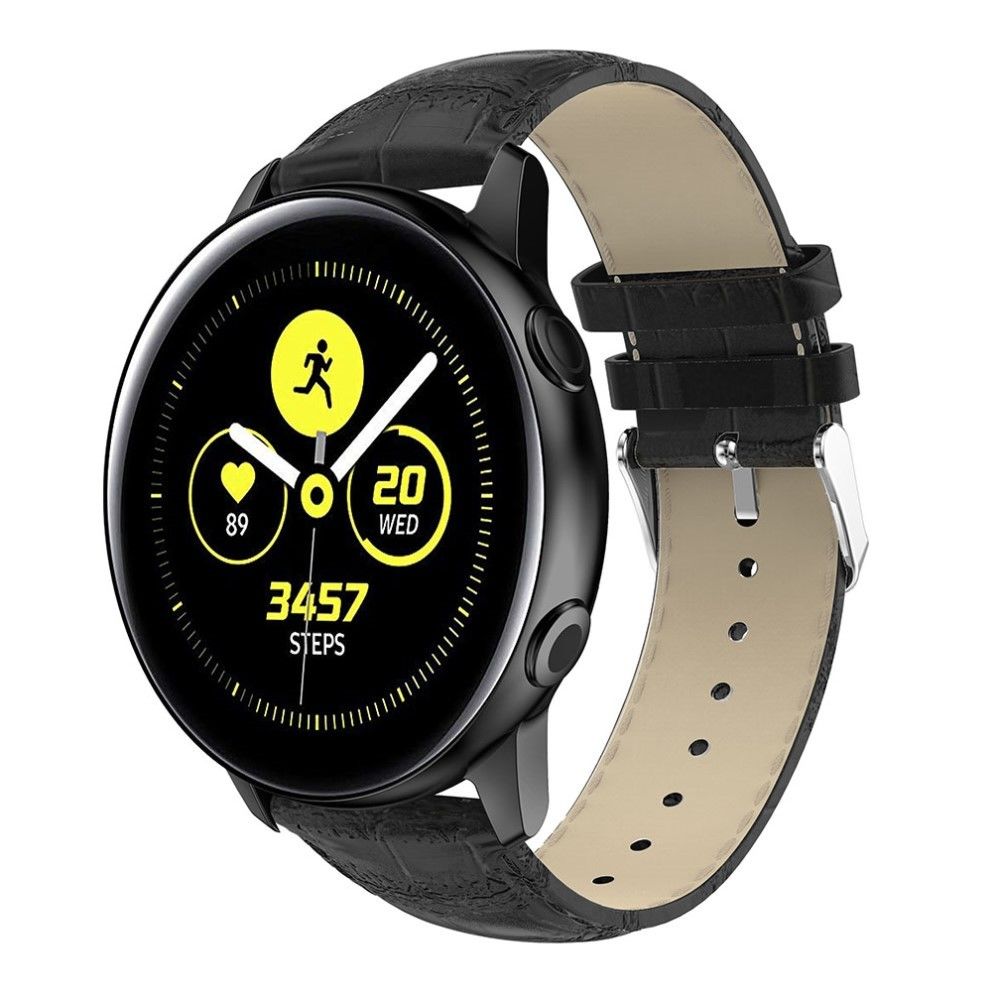 marque generique - Bracelet en cuir véritable crocodile noir pour votre Samsung Galaxy Watch Active 20mm - Accessoires bracelet connecté