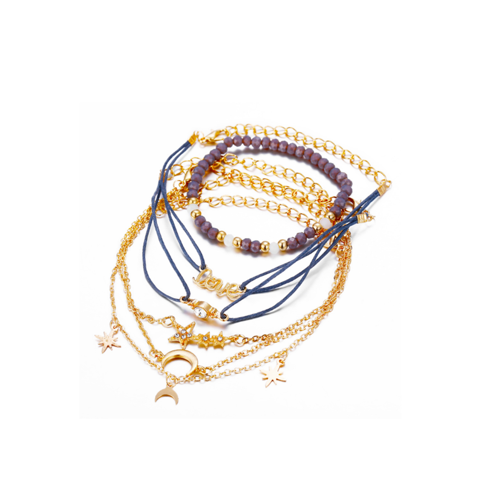 marque generique - YP Select 6pcs mode simple bracelet de lune pentagone amour chaîne de chaussures Doré - Bracelet connecté