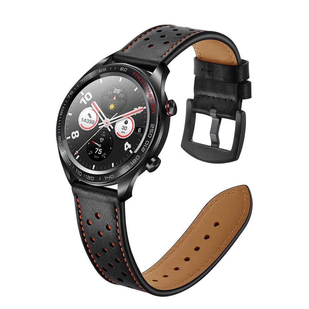 marque generique - Bracelet en cuir véritable des trous noir pour votre Huawei Honor Magic Watch - Accessoires bracelet connecté