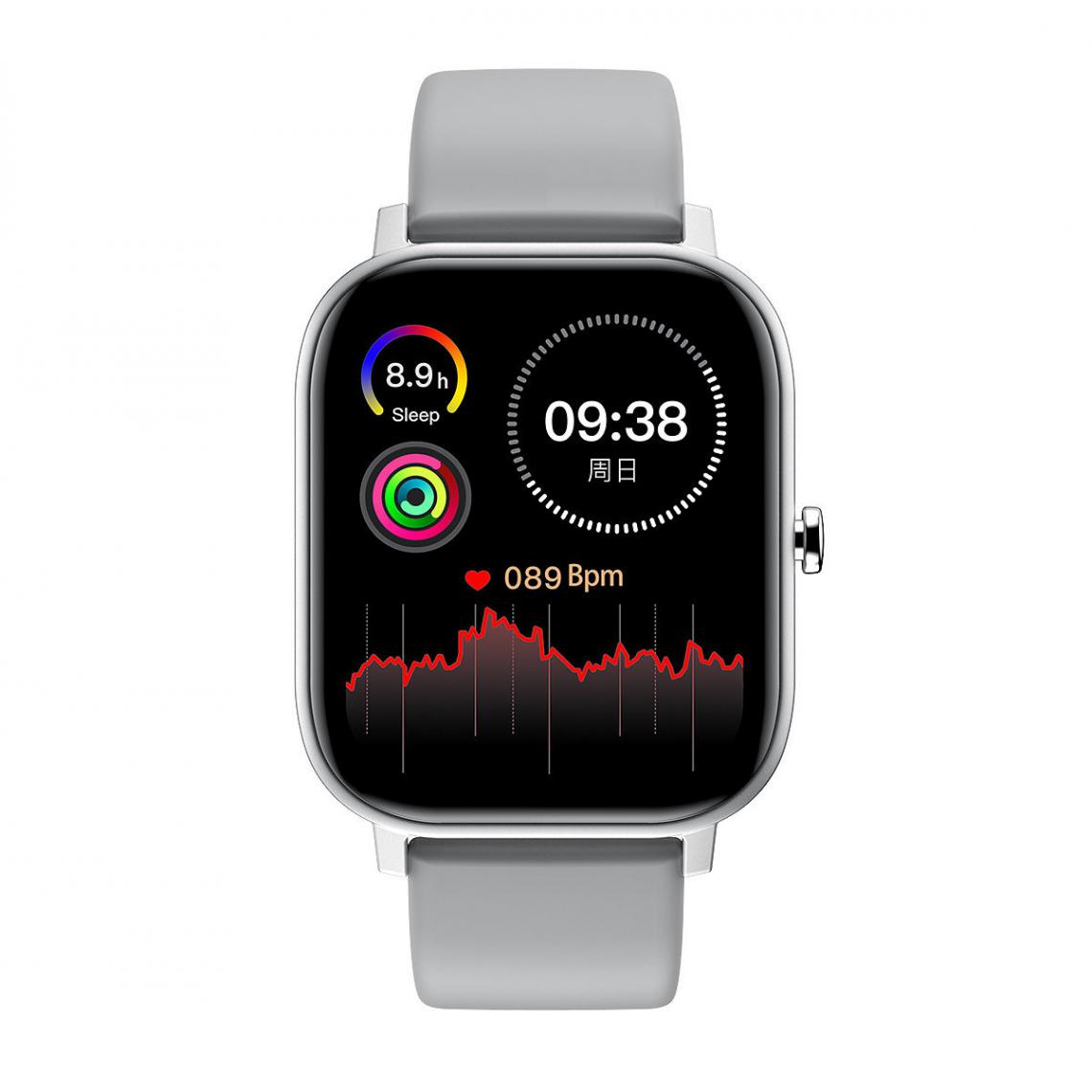 Chrono - Montre Connectée Femme Homme Smartwatch Montre Sport IP68 étanche moniteur de fréquence cardiaque sommeil Fitness Tracker pour Android iOS-Gris - Montre connectée