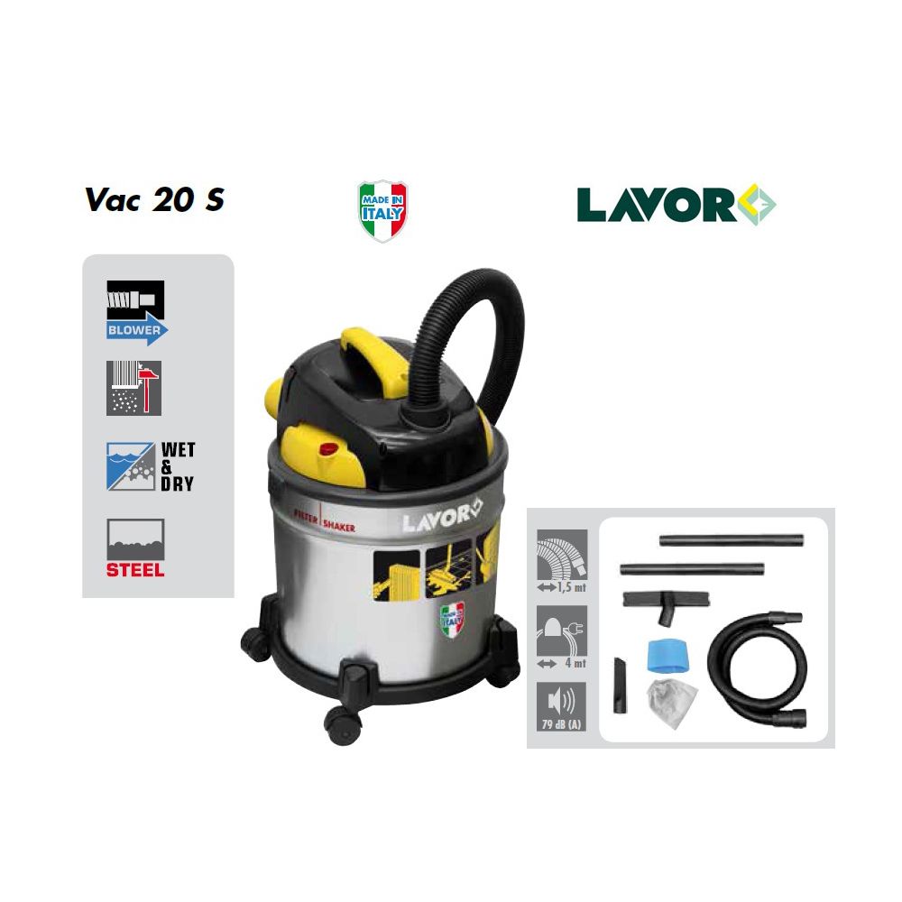 Lavor - Lavor - Aspirateur eau et poussières (+ souffleur) 1000W 20L 30L/s 180 mbar - 18 kPa - VAC 20 S - Aspirateur eau et poussière