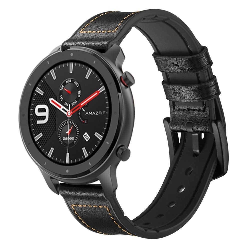 marque generique - Bracelet en cuir véritable noir pour votre Huami Amazfit GTR 47mm - Accessoires bracelet connecté