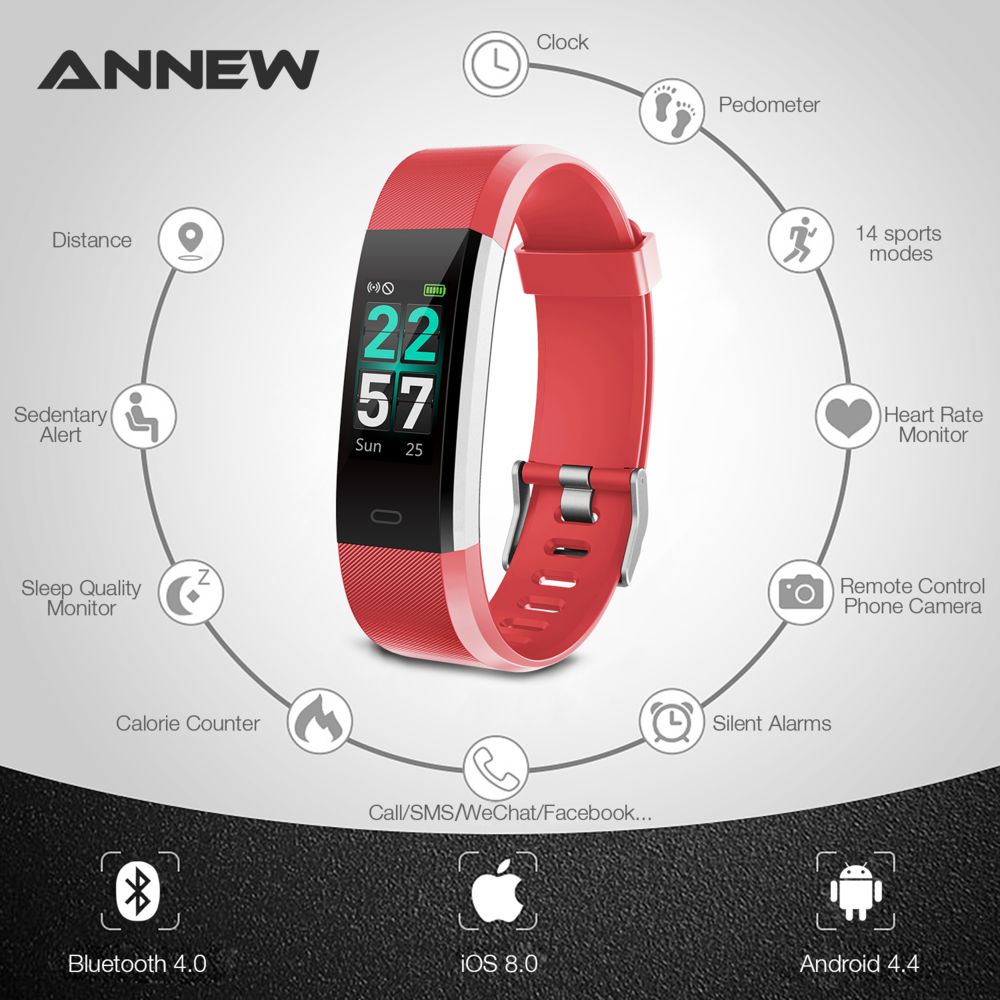 Annew - ANNEW 115Pro-Bracelet connecté sport iOS Android Smart Watch Etanche Ip68 -Rouge - Montre connectée