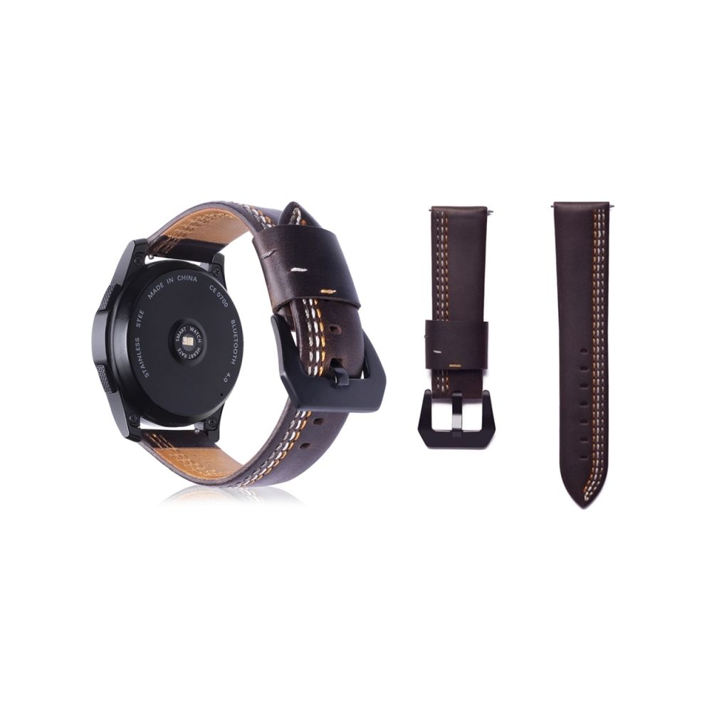 Wewoo - Bracelet pour montre connectée en cuir pleine fleur avec motif Trois lignes Samsung Gear S3 22 mm café - Bracelet connecté