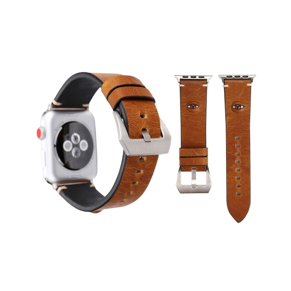 Wewoo - Bracelet brun pour Apple Watch Series 3 & 2 & 1 38mm Simple Mode Peau de Vache Gros Yeux Montre - Accessoires Apple Watch