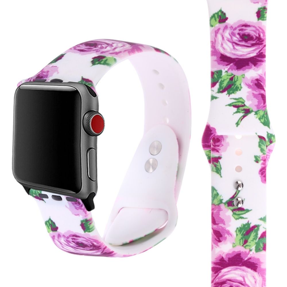 Wewoo - Bracelet en silicone pour Apple Watch séries 5 et 4 40 mm motif fleur pourpre - Accessoires montres connectées