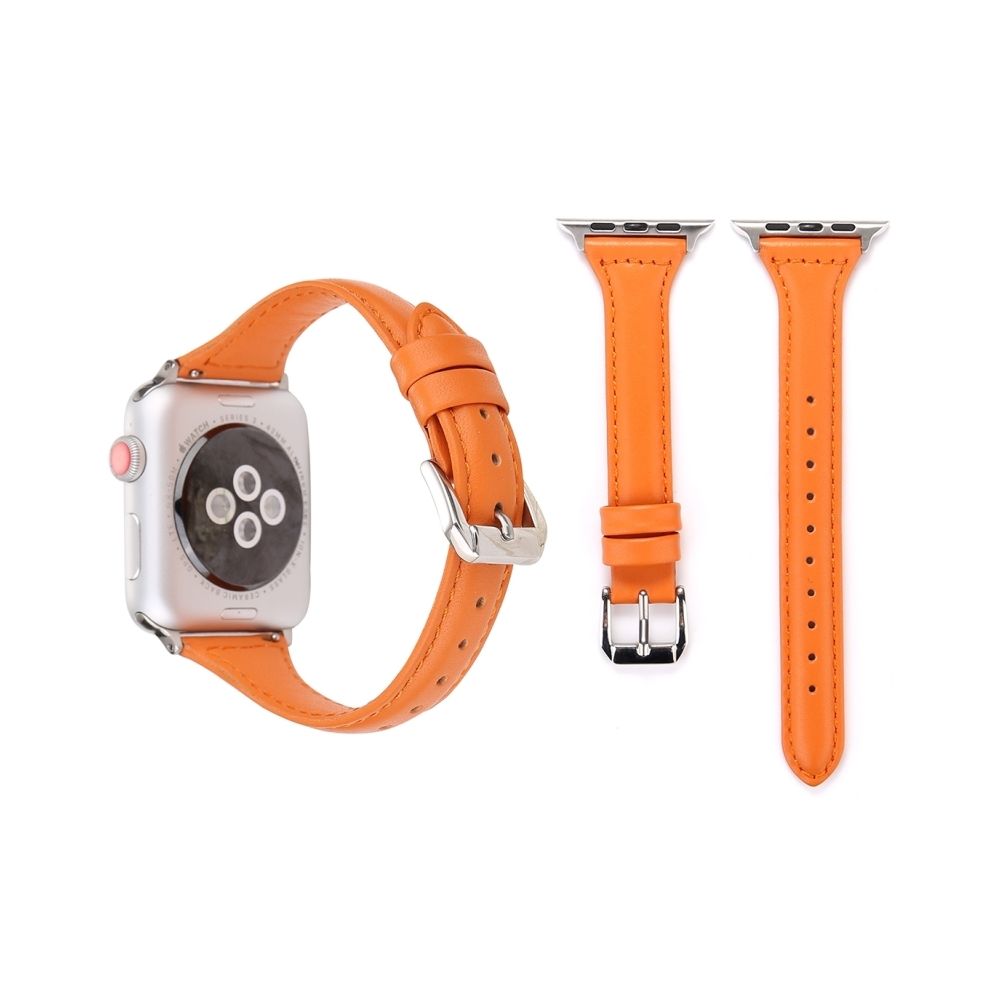 Wewoo - Bracelet simple montre en cuir véritable pour Apple Watch Series 3 & 2 & 1 42mm Orange - Accessoires Apple Watch