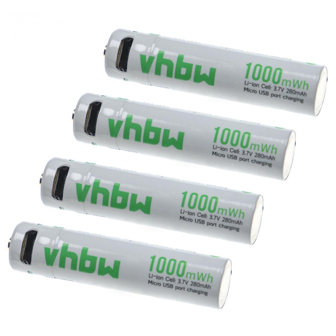Vhbw - vhbw 4x Piles rechargeables AAA Micro avec prise micro-USB (280mAh, 1,5V, Li-ion) - Autre appareil de mesure