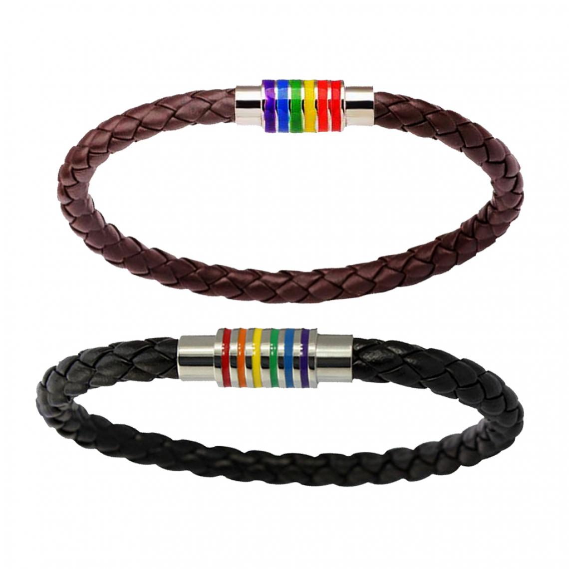 marque generique - 2pcs Bracelet Tressé en Cuir PU avec Fermoir Magnétique Arc en Ciel LGBT Bijoux - Bracelet connecté