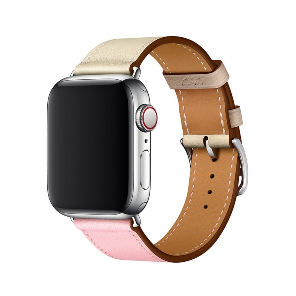 Wewoo - Bracelet pour en cuir bicolore à boucle unique Apple Watch séries 3 et 2 et 1 de 38 mmcerise rose + blanc + céramique argile - Accessoires montres connectées