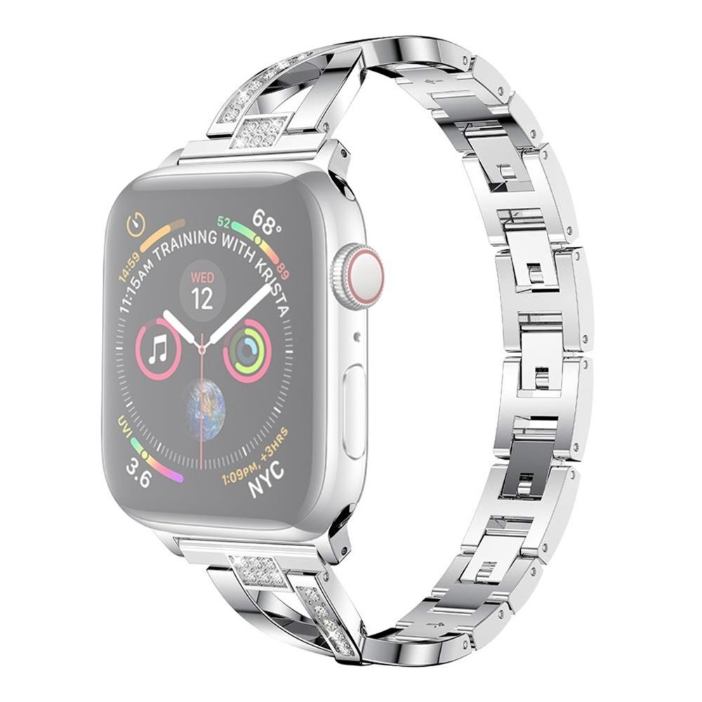 Wewoo - Bracelet de montre en acier inoxydable coloré avec diamants pour Apple Watch séries 5 et 4 44 mm / 3 et 2 et 1 42 mm Argent - Accessoires montres connectées