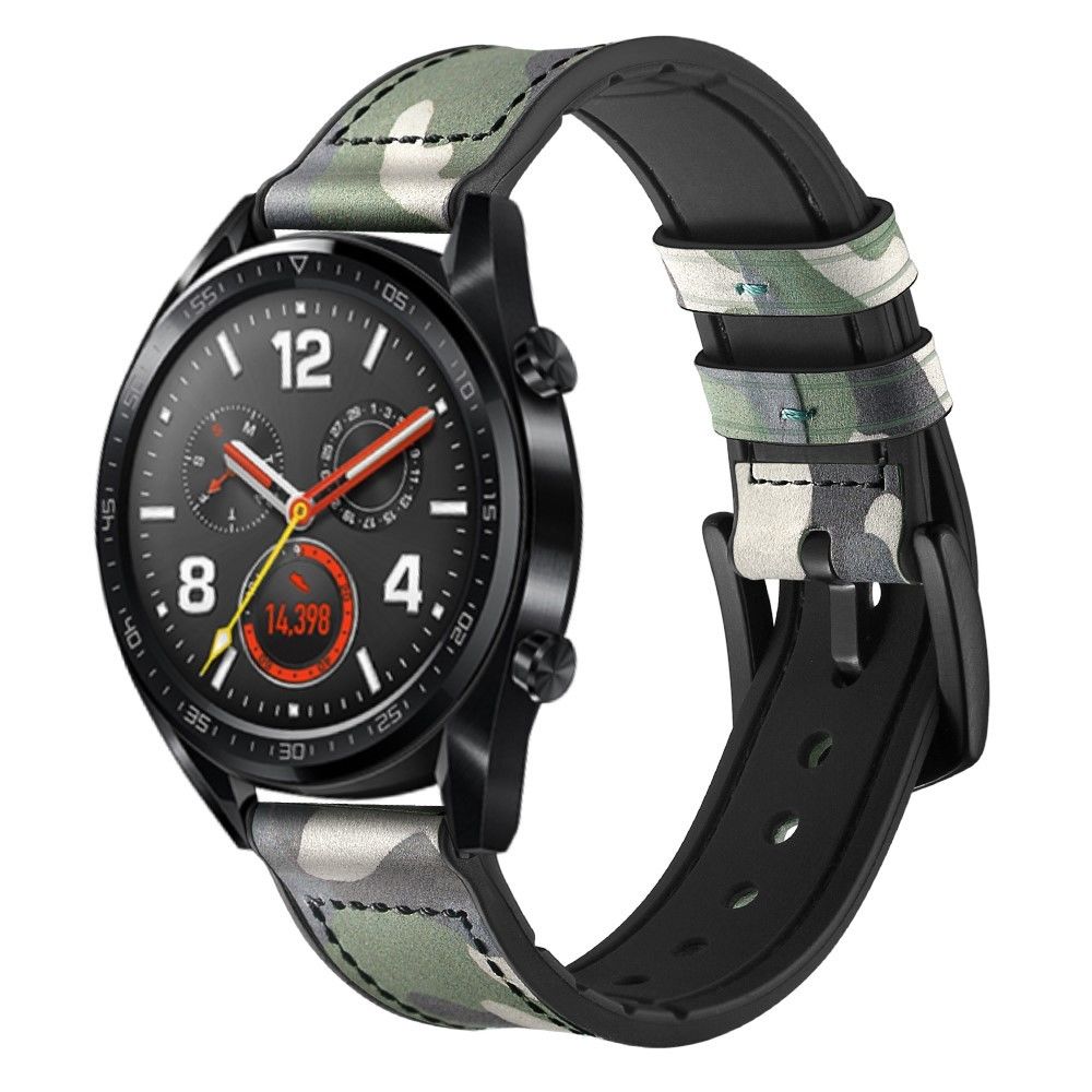 marque generique - Bracelet en cuir véritable 22mm camouflage vert pour votre Huawei Watch GT 2/1/Honor Magic - Accessoires bracelet connecté