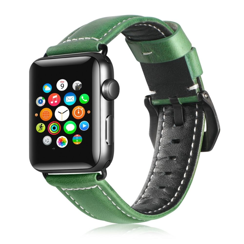Wewoo - Convient à la montre pour Apple Watch 3/2/1 génération 42mm bracelet en cuir d'arbre universel vert - Accessoires montres connectées