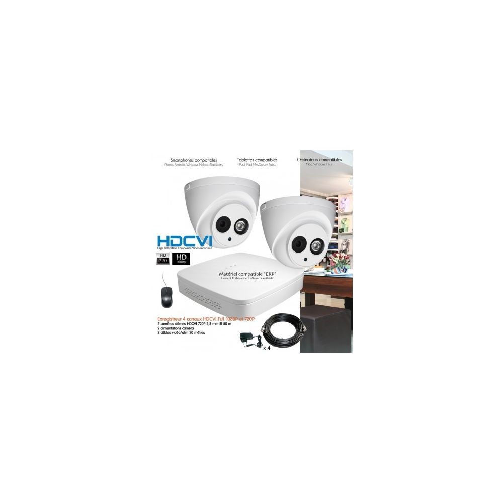 Dahua - Kit de vidéo surveillance HDCVI avec 2 caméras dômes Capacité du disque dur - Aucun disque dur - Caméra de surveillance connectée