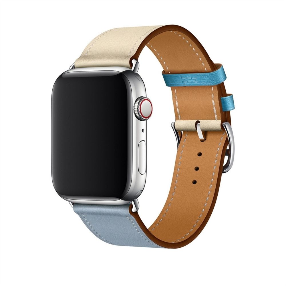 Wewoo - Bracelet de montre en cuir bicolore à boucle unique pour Apple Watch séries 32 et 142 mmgris bleu + rose blanc + glacier - Accessoires montres connectées
