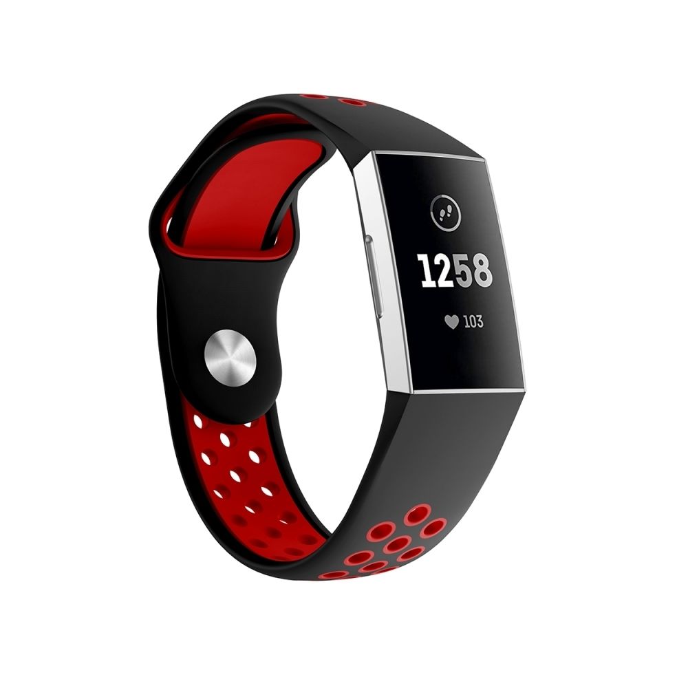 Wewoo - Bracelet bicolore en silicone avec trou rond pour pour Fitbit Charge 3, taille de la dragonne: 130-195mm (rouge) - Bracelet connecté