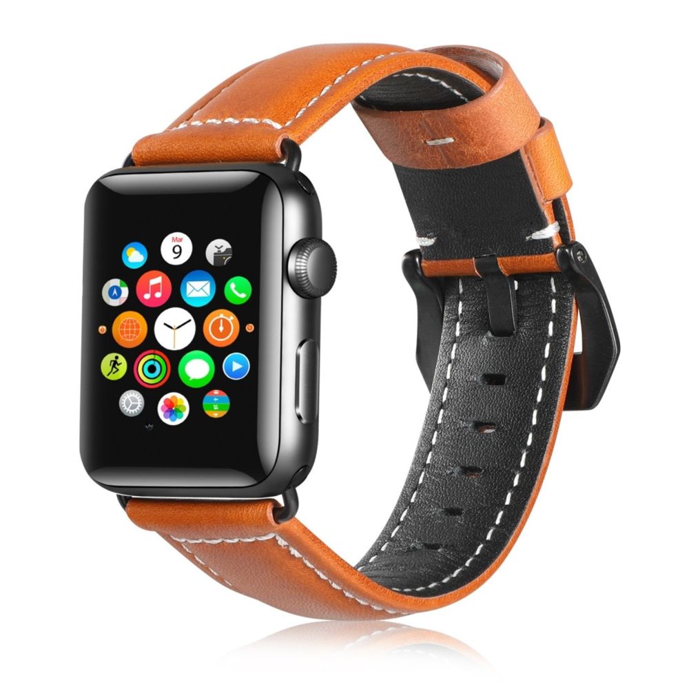 Wewoo - Convient à la montre pour Apple Watch 3/2/1 génération 42mm bracelet en cuir universel brun - Accessoires montres connectées