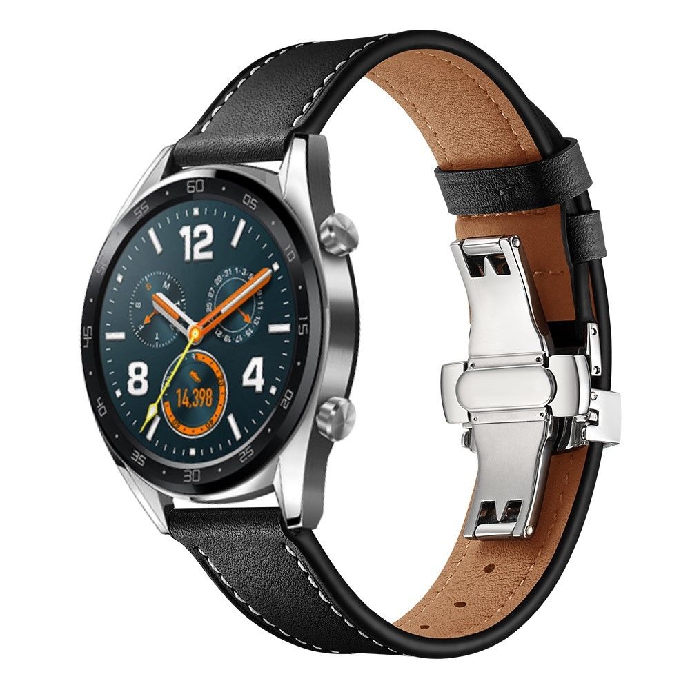marque generique - Bracelet en cuir véritable haute qualité Noir argent pour votre Huawei Watch GT/Watch 2/Watch Magic - Accessoires bracelet connecté