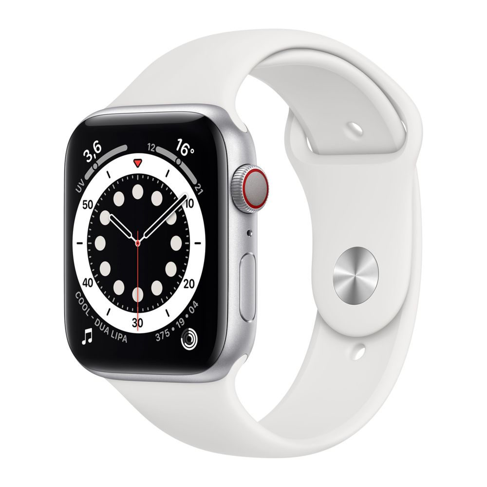 Apple - Apple Watch Series 6 GPS + Cellular, 44mm Boîtier en Aluminium Argent avec Bracelet Sport Blanc - Apple Watch