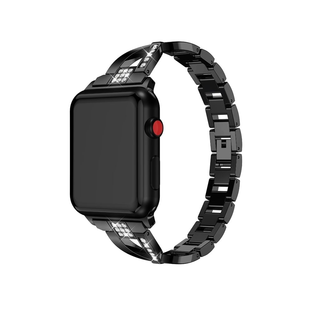 Wewoo - Bracelet pour montre connectée en acier inoxydable massif serti de diamants Apple Watch séries 3 et 2 et 1 42 mm Noir - Bracelet connecté