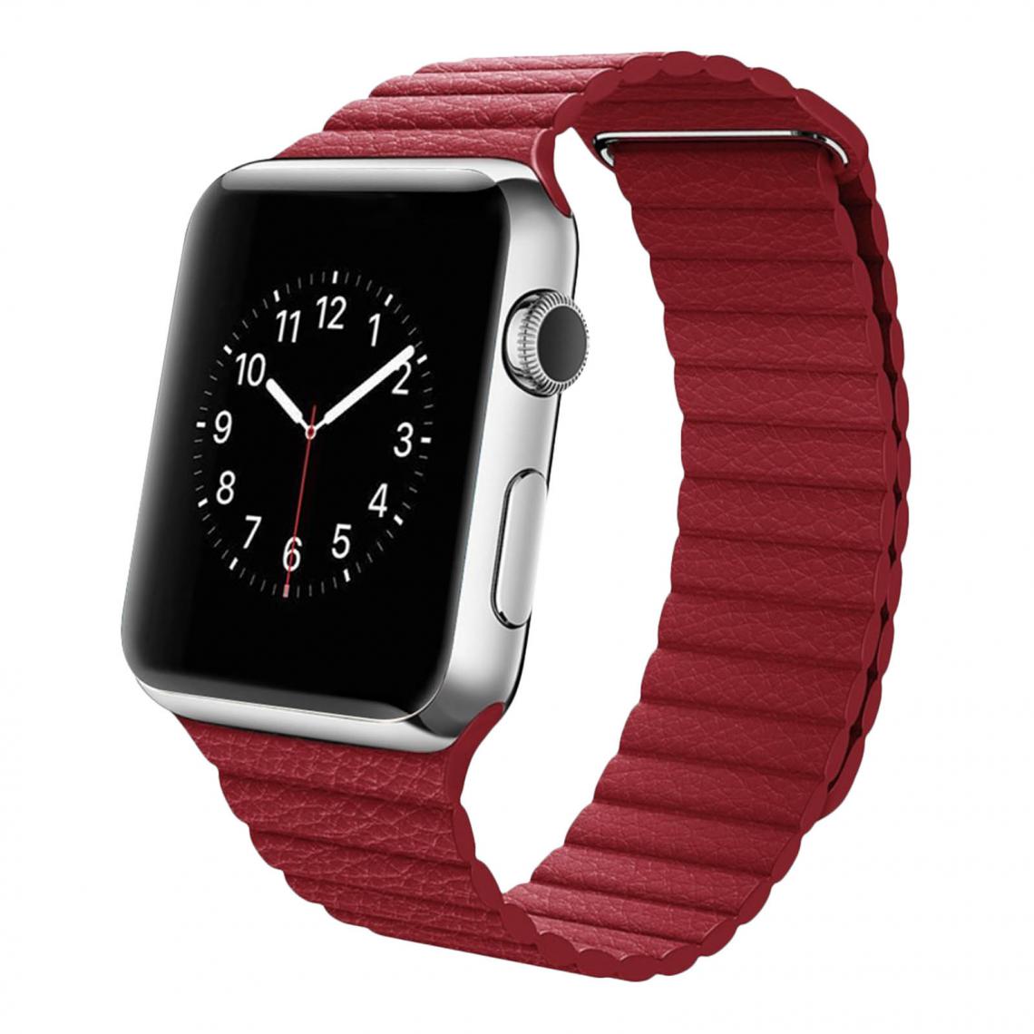 Avizar - Bracelet Apple Watch 42 et 44 mm en Cuir matelassé et Magnétique - Rouge - Accessoires Apple Watch