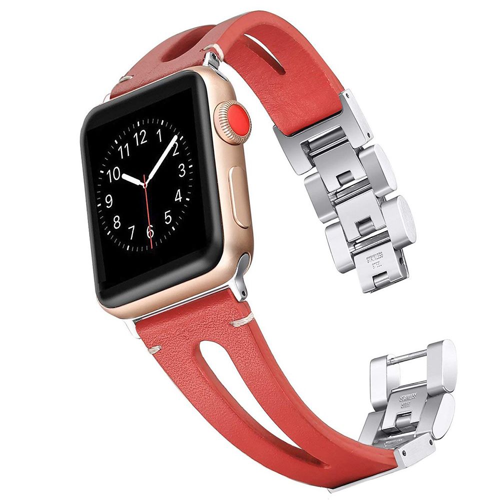 Izen - Bracelet En Cuir En Acier Inoxydable Pour Apple Watch Modèle 42Mm 44Mm_Rd - Accessoires Apple Watch