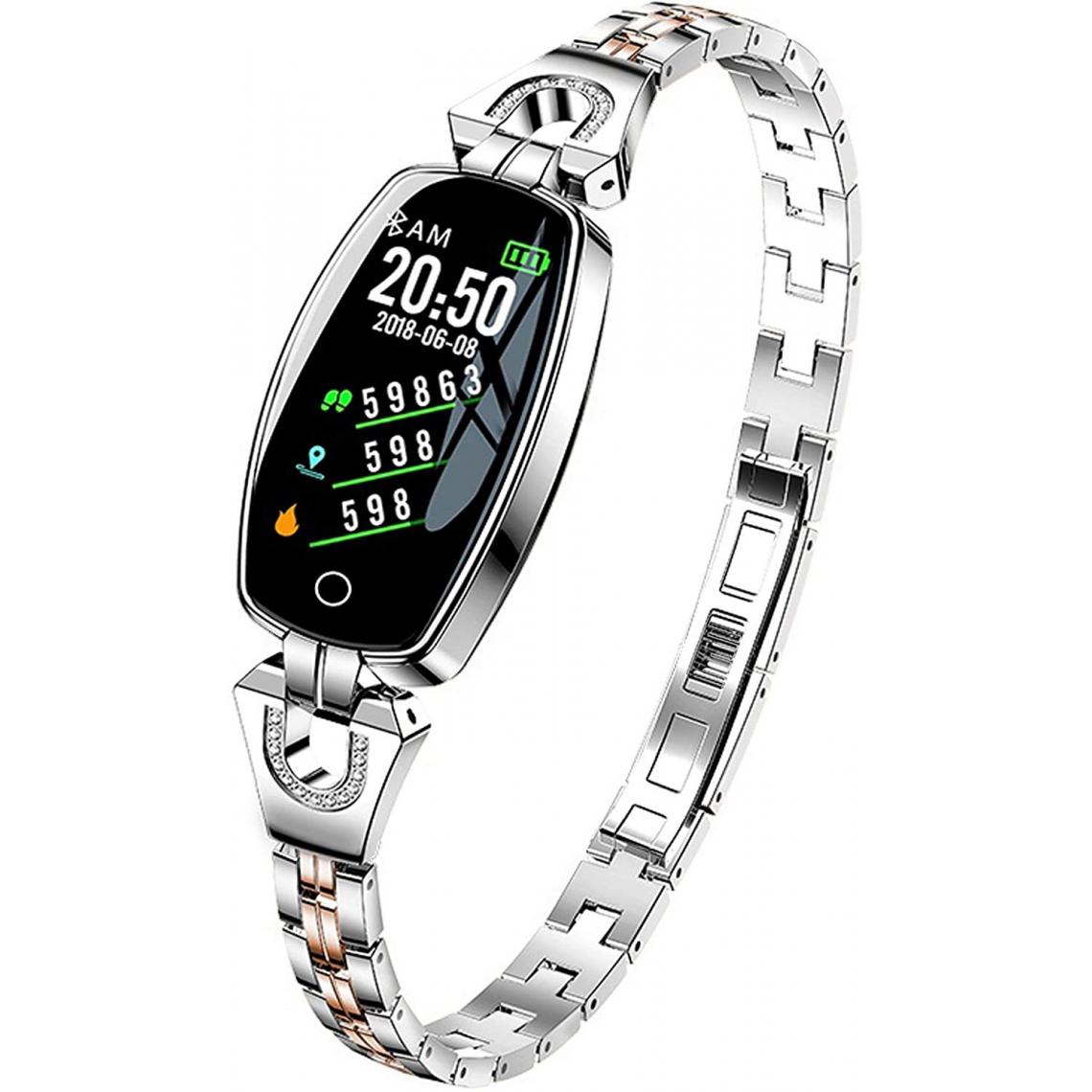 Chrono - Montre intelligente pour femme - Bracelet en acier inoxydable - Moniteur de fréquence cardiaque - Compteur de calories - Suivi du sommeil - Avec mesure de la pression artérielle - Bijou élégantï¼Argentï¼ - Montre connectée