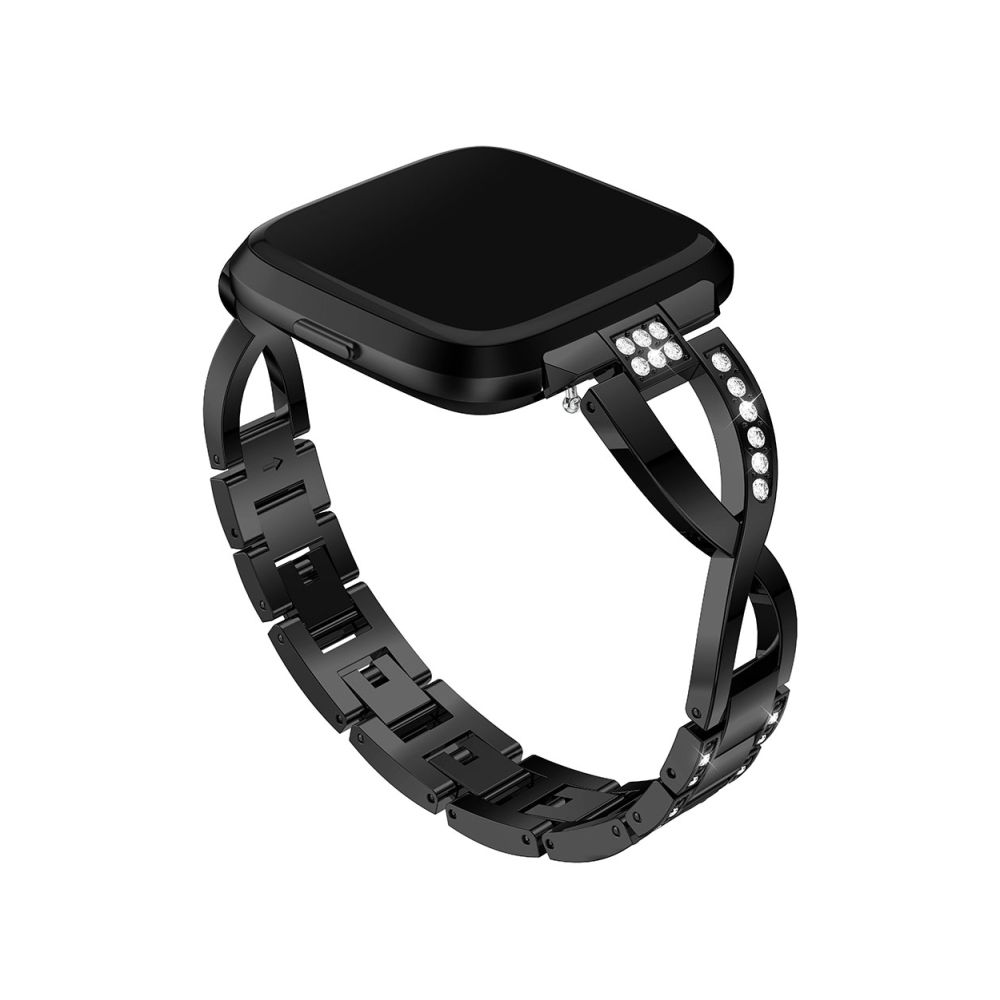 Wewoo - Bracelet pour montre connectée en acier inoxydable massif serti de diamants de Fitbit Versa Lite Noir - Bracelet connecté