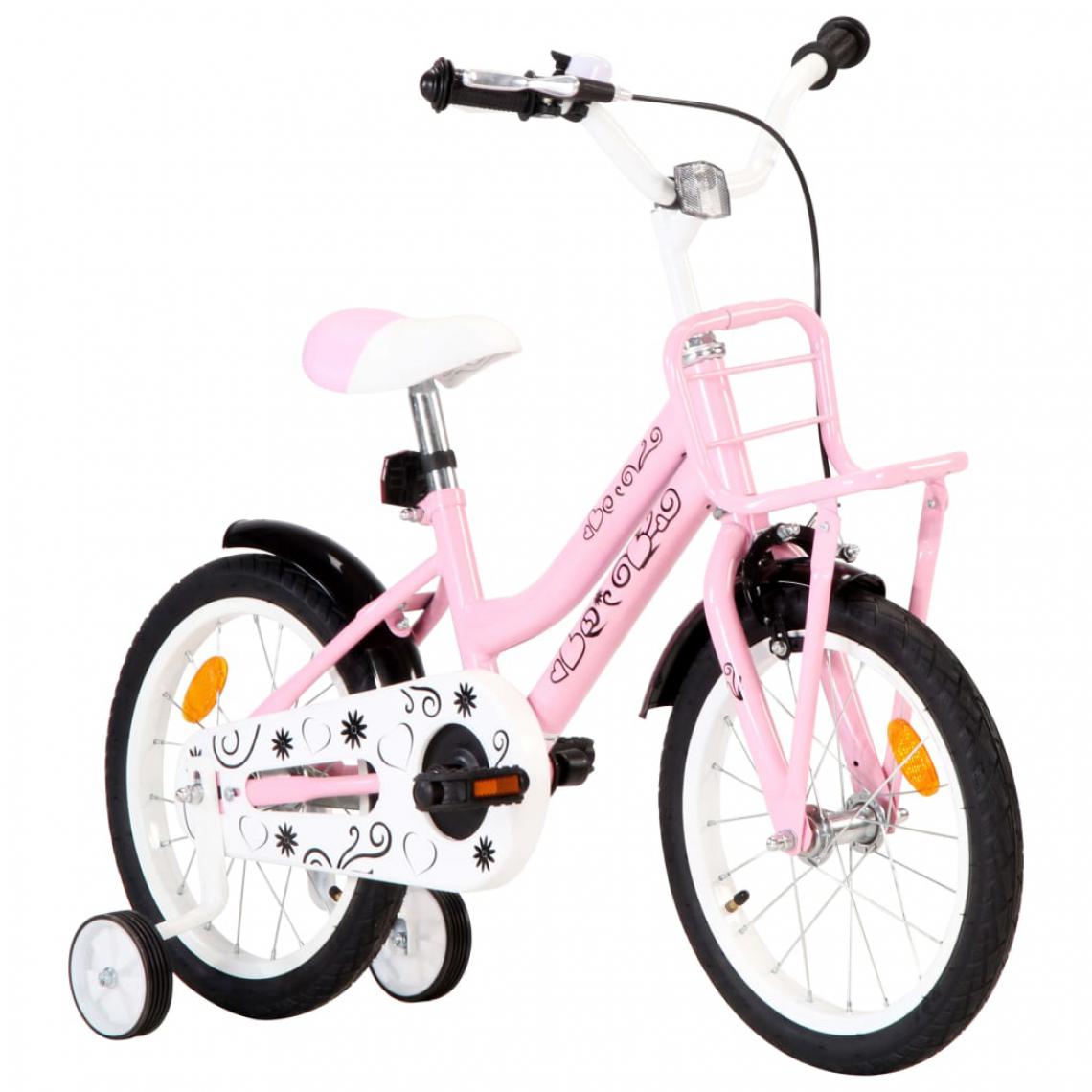 Icaverne - Icaverne - Vélos categorie Vélo d'enfant avec porte-bagages avant 16 pouces Blanc et rose - Vélo électrique