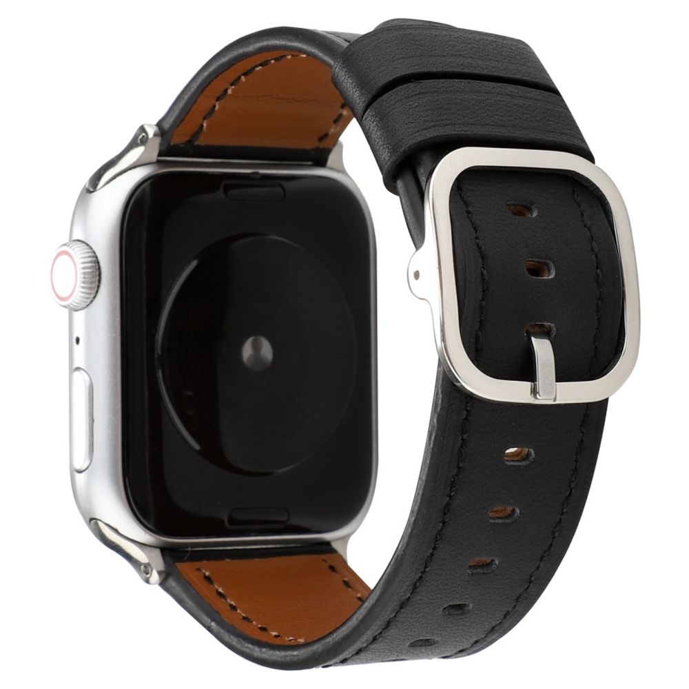 Wewoo - Pour Apple Watch séries 5 et 4 44 mm / 3 et 2 et 1 42 mm boucle de style moderne bracelet en cuir véritable noir - Accessoires montres connectées