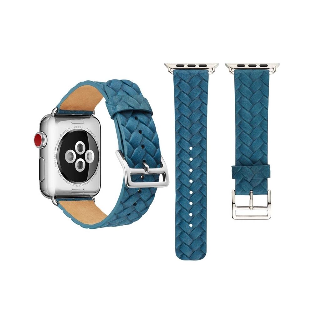 Wewoo - Bracelet bleu pour Apple Watch Series 3 & 2 & 1 42mm peau de vache motif en relief en cuir - Accessoires Apple Watch