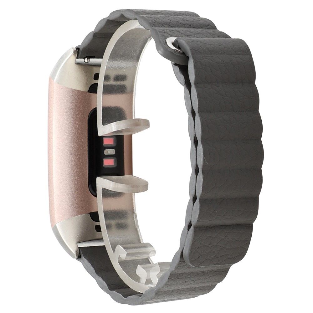 marque generique - Bracelet en cuir véritable boucle magnétique gris pour votre Fitbit Charge 3 - Accessoires bracelet connecté