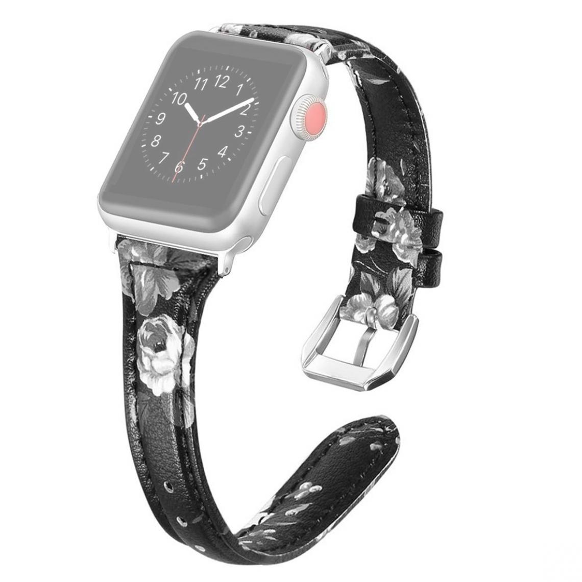 Wewoo - Pour Apple Watch séries 5 et 4 40 mm / 3 et 2 et 1 38 mm en forme de bracelet cuir véritable noir + gris - Accessoires Apple Watch