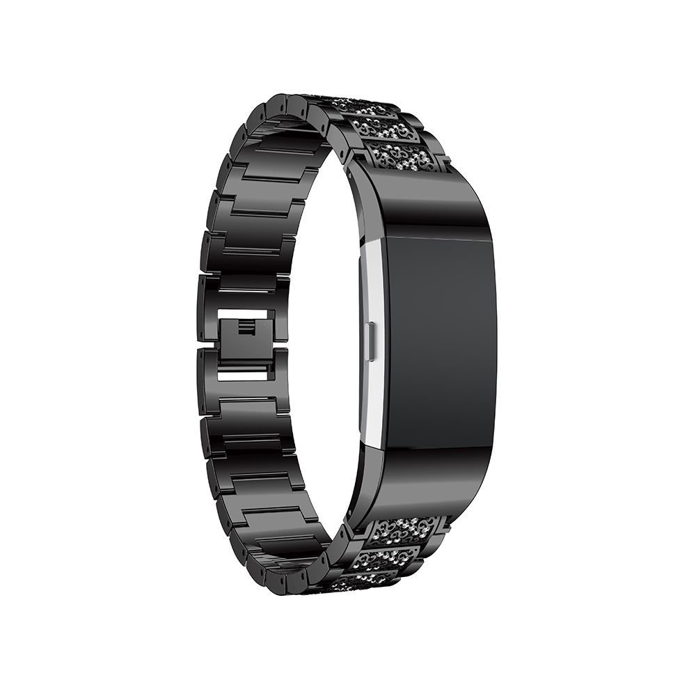 Wewoo - Bracelet pour montre connectée en acier inoxydable serti de diamants Fitbit Charge 2 noir - Bracelet connecté