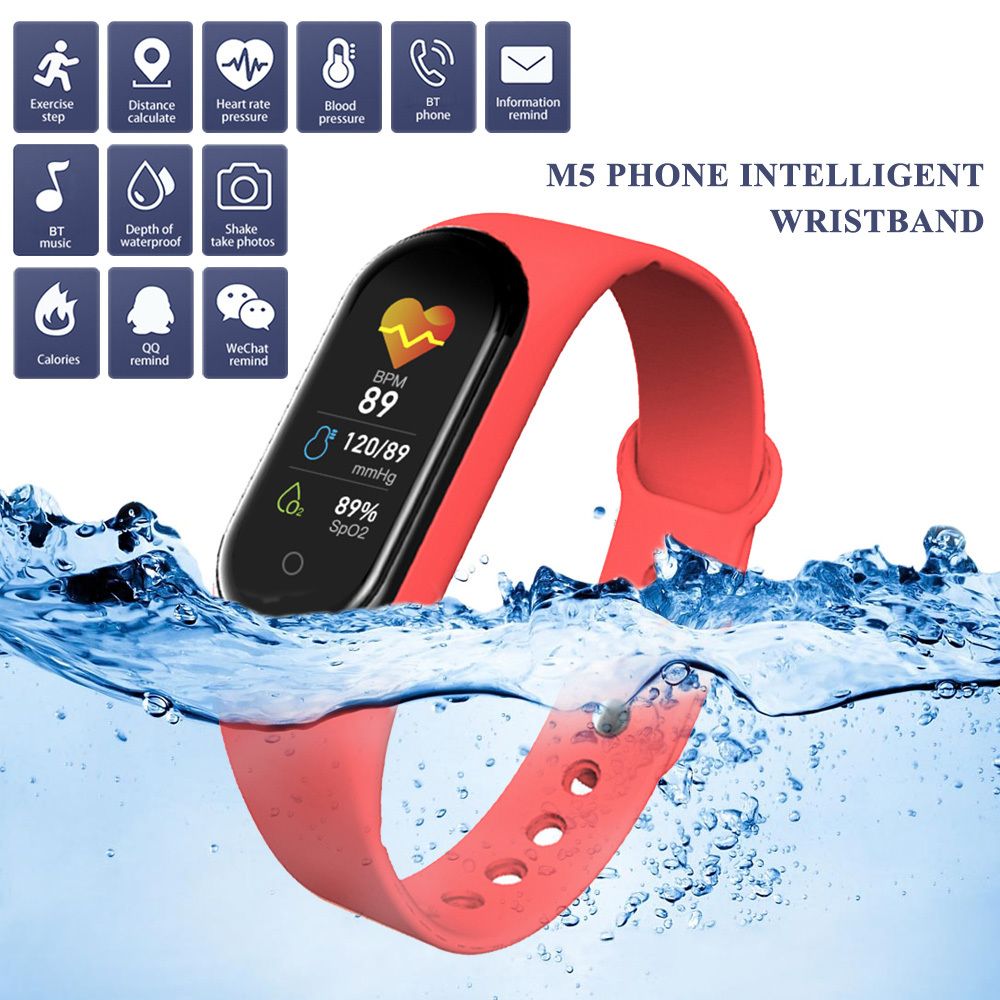 Generic - M5 bracelet intelligent BT téléphone montre de fitness moniteur de pression artérielle de fréquence cardiaque étanche (rouge) - Montre connectée