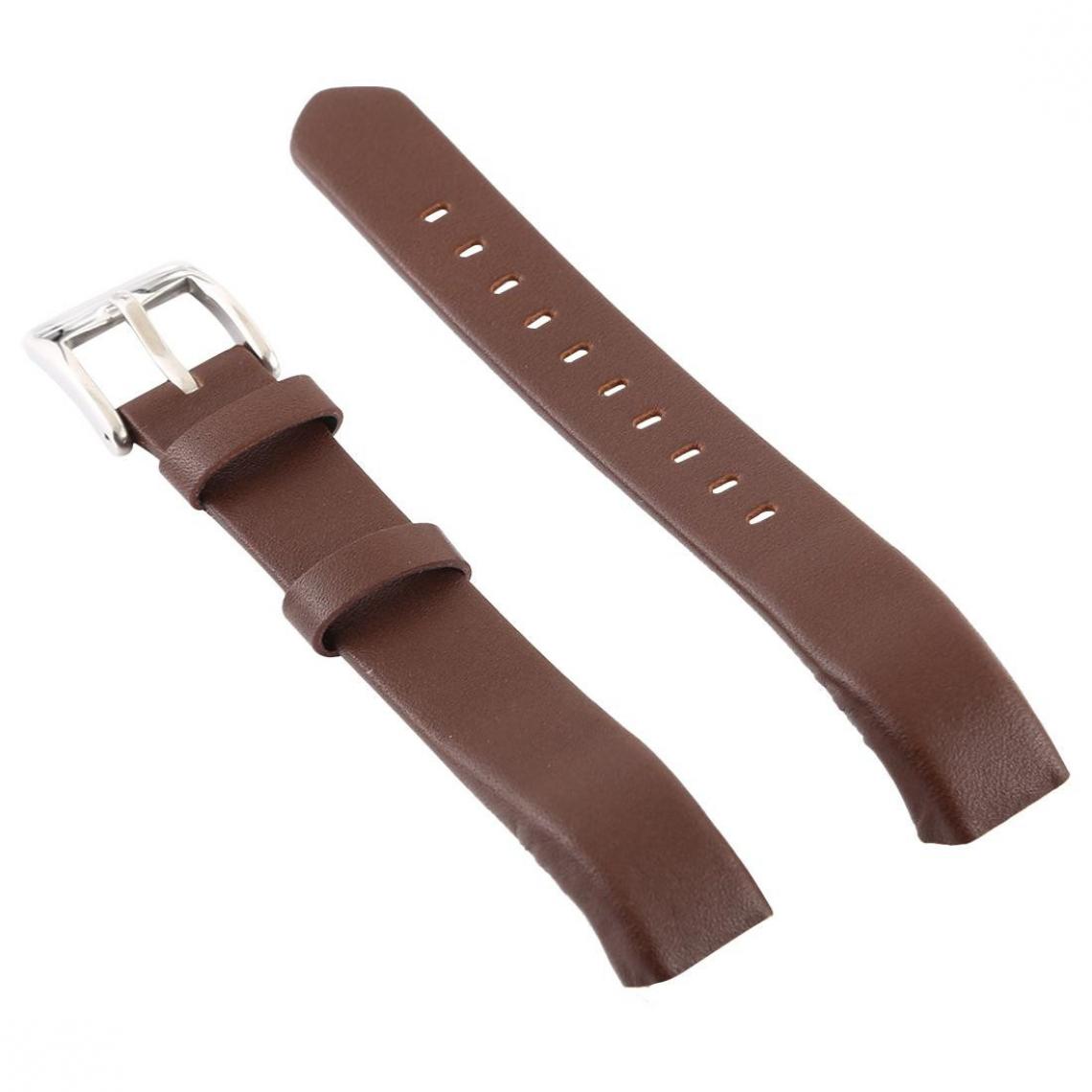Wewoo - Bracelet pour montre connectée Smartwatch en cuir brillant Fitbit Alta café - Accessoires montres connectées