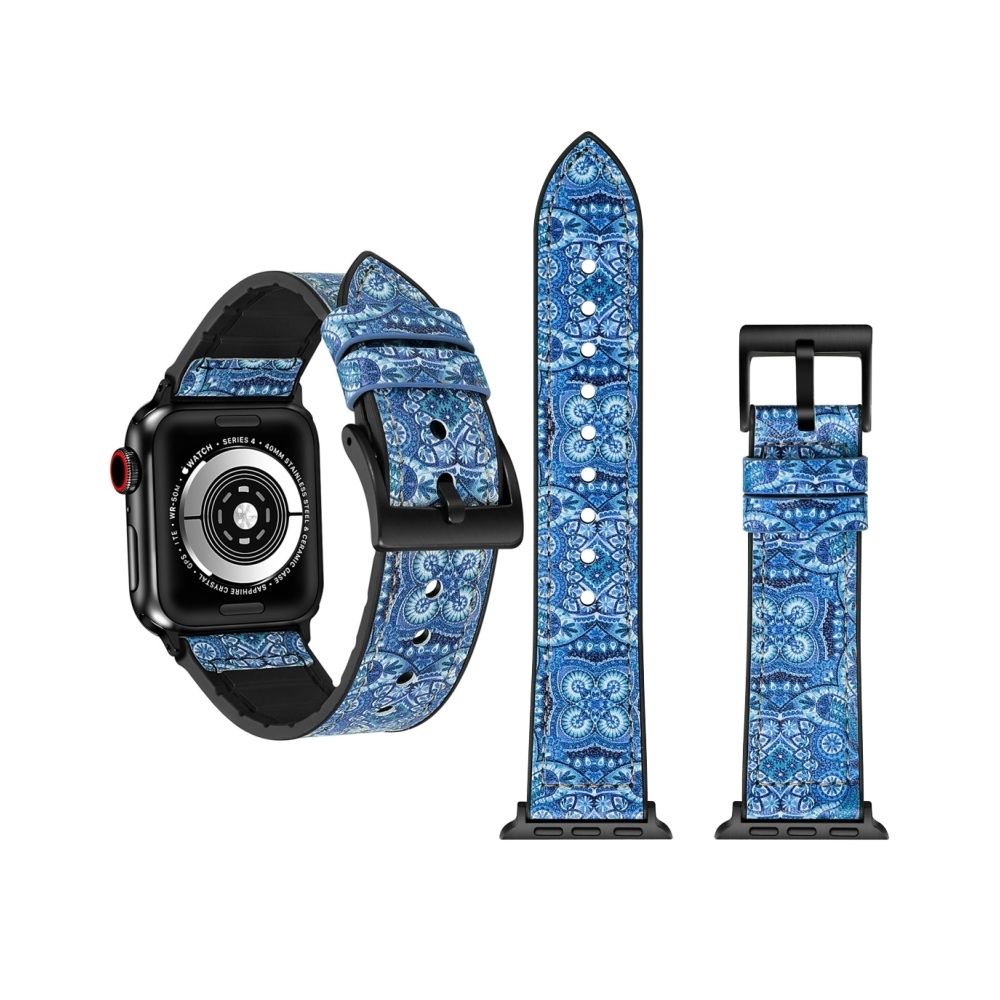 Wewoo - Motif fleur Bracelet en acier inoxydable pour Apple Watch série 4 44 mm bleu - Accessoires Apple Watch