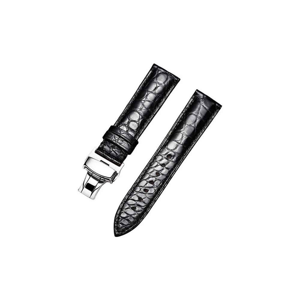 Wewoo - Bracelet pour montre connectée en cuir de crocodile à boucle papillon à texture rondetaille 19 mm noir - Bracelet connecté