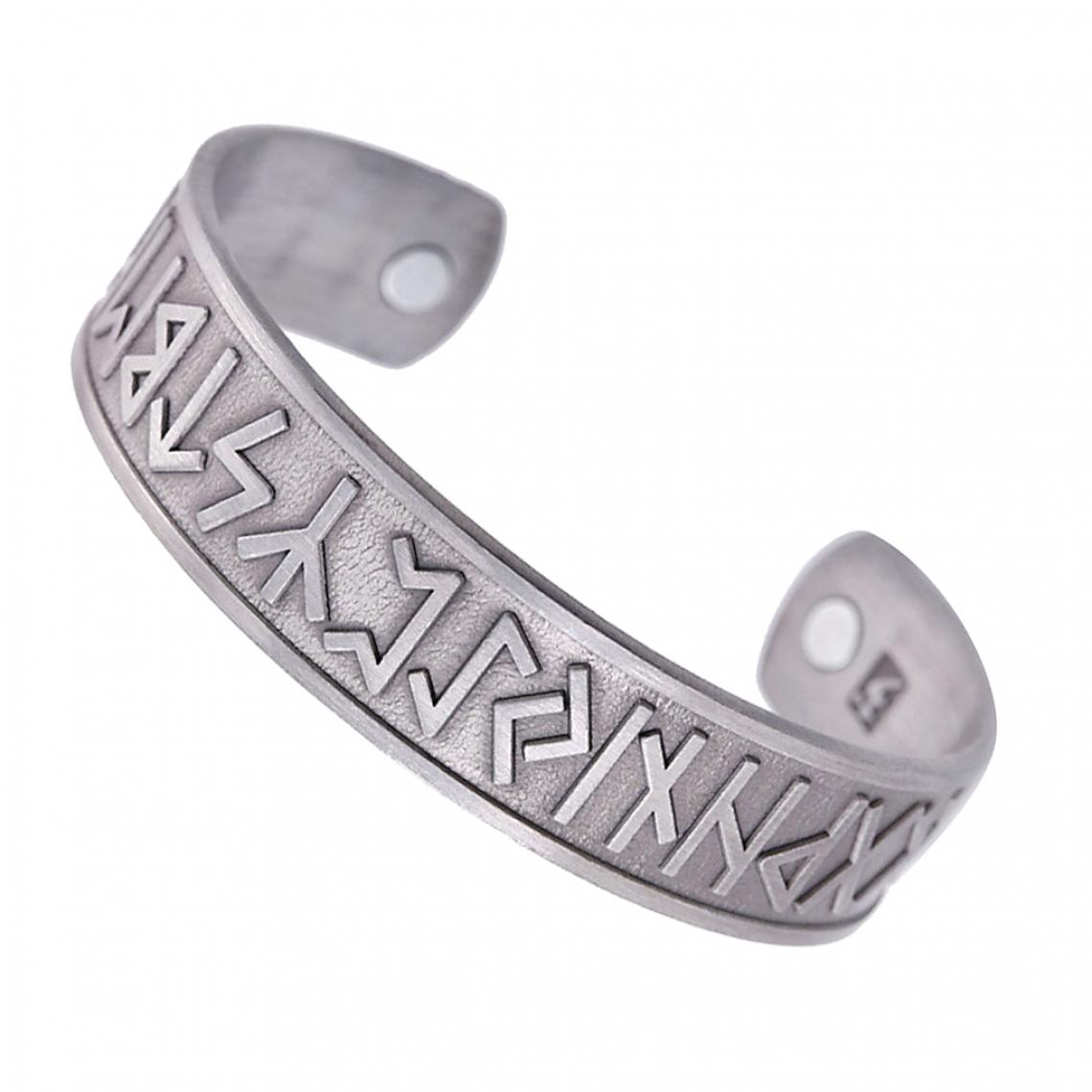 marque generique - Viking Runes Wide Cuff Bracelet Bracelet Bracelet Bijoux Couleur Argent - Bracelet connecté