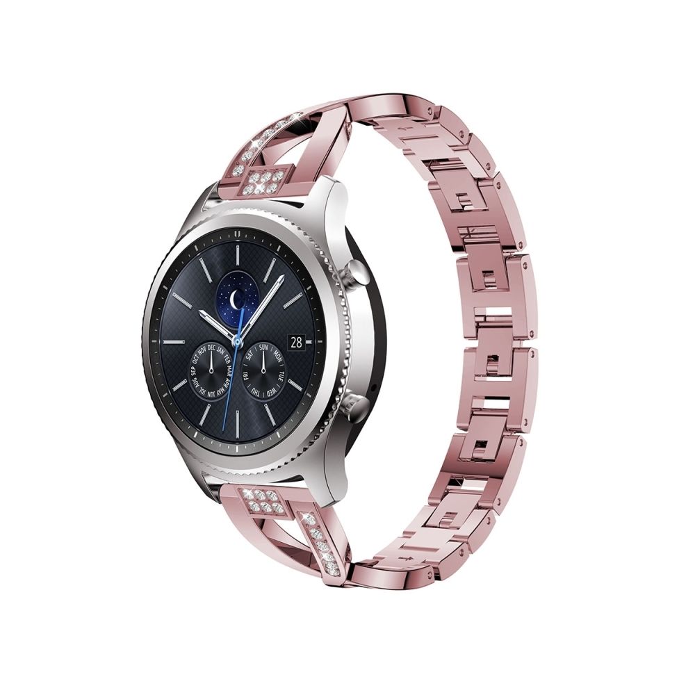 Wewoo - Bracelet pour montre connectée en acier inoxydable massif serti de diamants de Samsung Gear S3 rose - Bracelet connecté