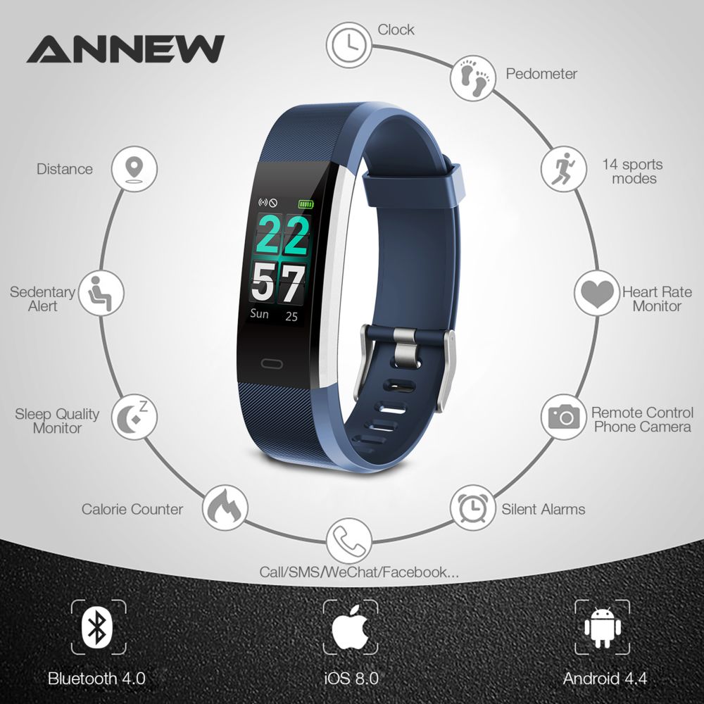 Annew - ANNEW 115Pro-Bracelet connecté sport iOS Android Smart Watch Etanche Ip68 -Bleu - Montre connectée