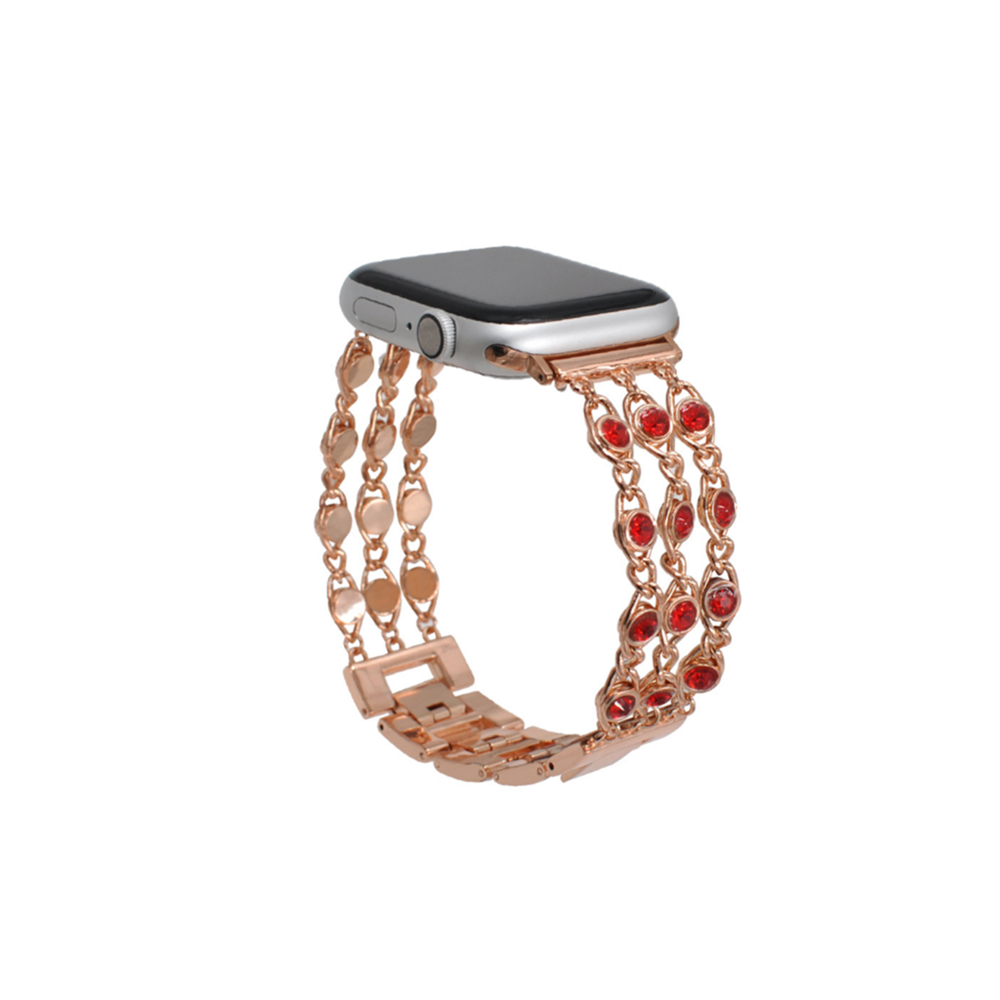 marque generique - YP Select Bandes de bijoux compatibles Bling en acier inoxydable pour Apple Watch Band or rose rouge 44mm - Bracelet connecté