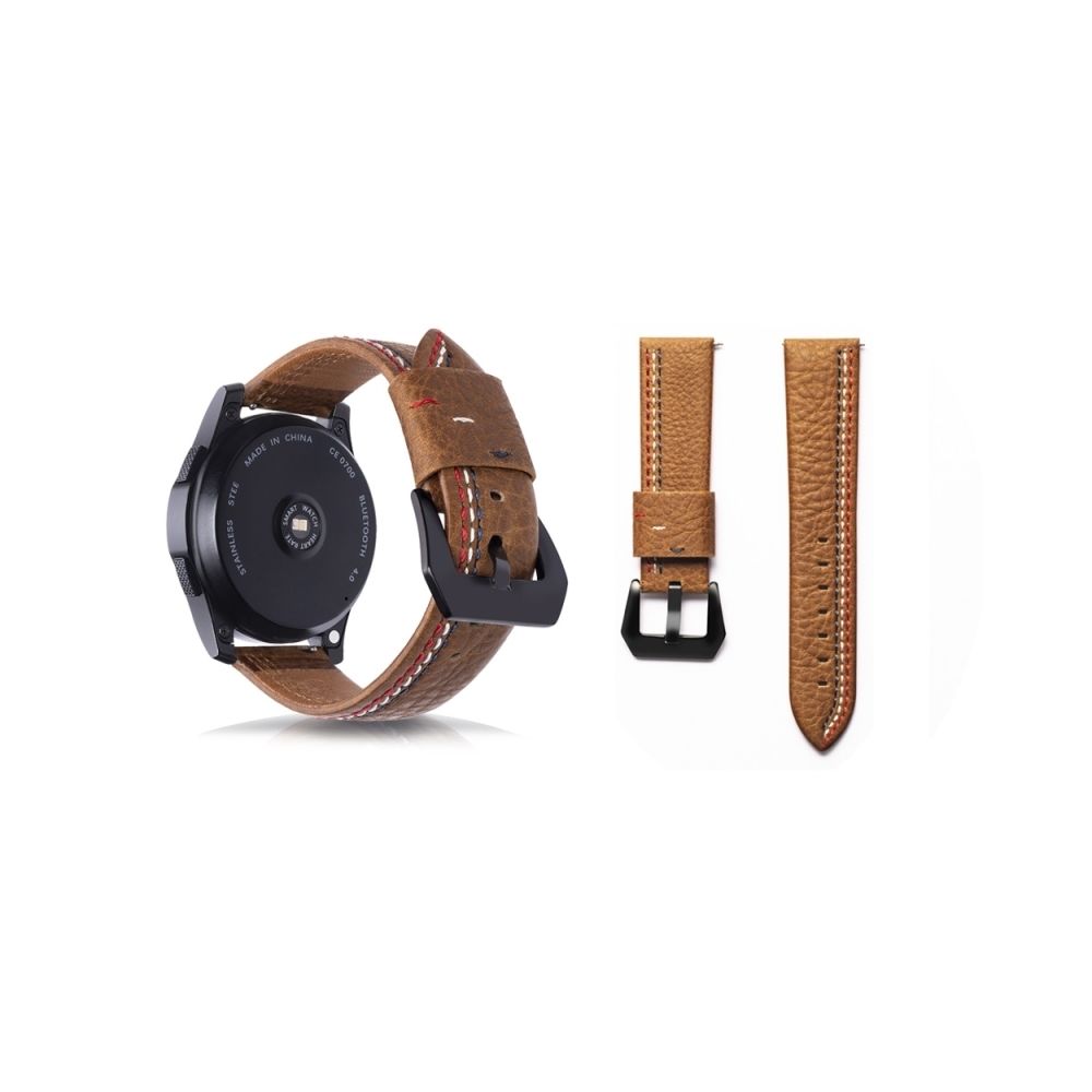 Wewoo - Bracelet pour montre connectée en cuir pleine fleur avec motif Trois lignes Samsung Gear S3 22mm Marron - Bracelet connecté