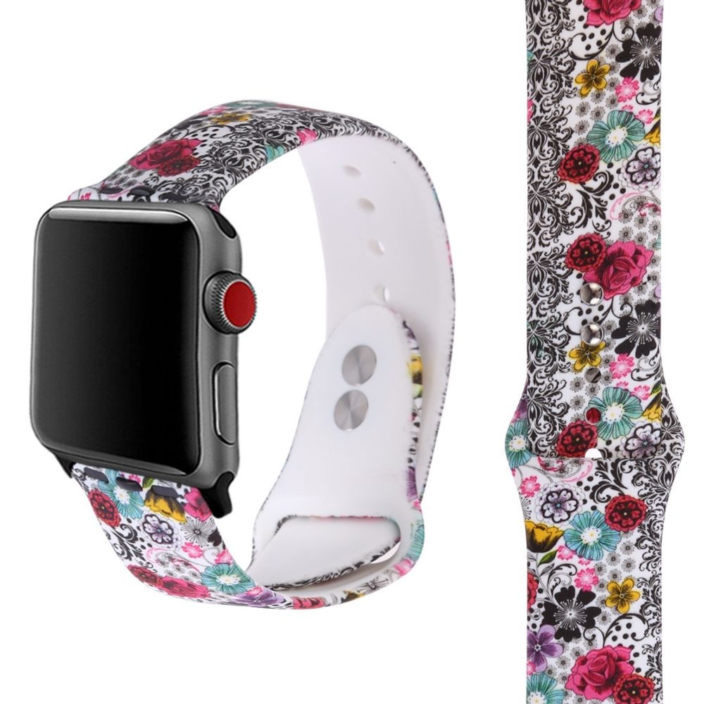Wewoo - Courroie d'impression en silicone pour Apple Watch séries 5 et 440 mm motif fleur de couleur - Accessoires montres connectées
