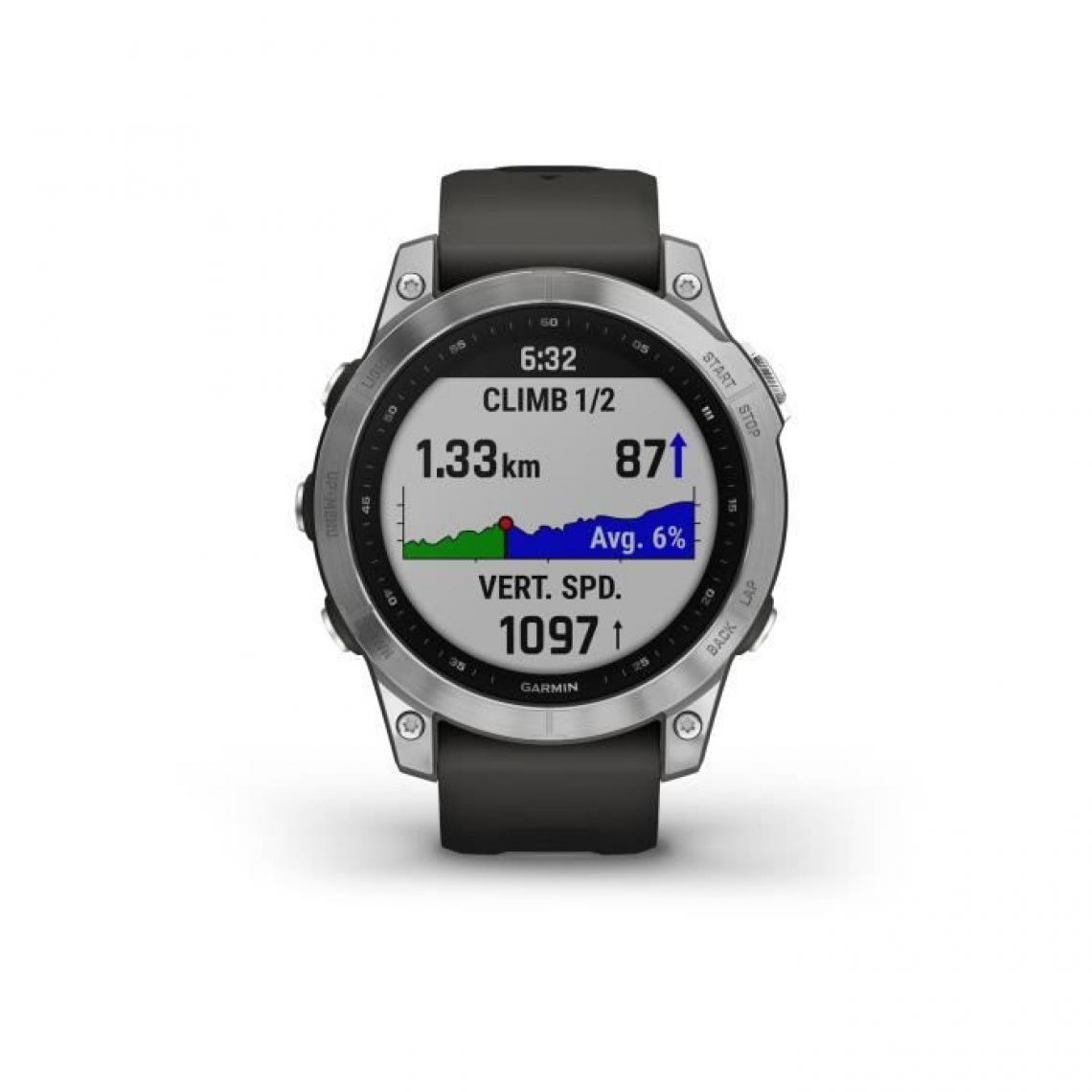 Garmin - GARMIN Fenix 7 - Montre GPS de sport connectée - Silver avec bracelet gris - Montre connectée