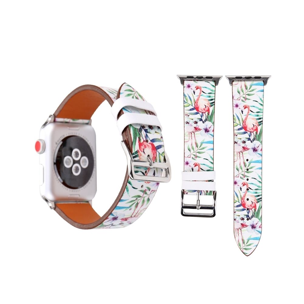Wewoo - Bracelet pour Apple Watch Série 3 & 2 & 1 38mm Mode Véritable Cuir Nouveau Printemps Flamant - Accessoires Apple Watch
